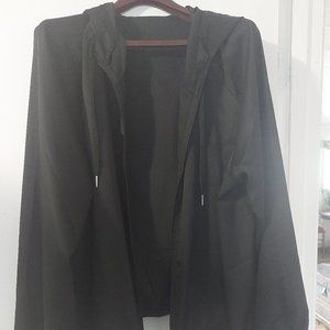 Black Drop Shoulder Lightweight Zipper up Coat w Hood 1X Plus Size